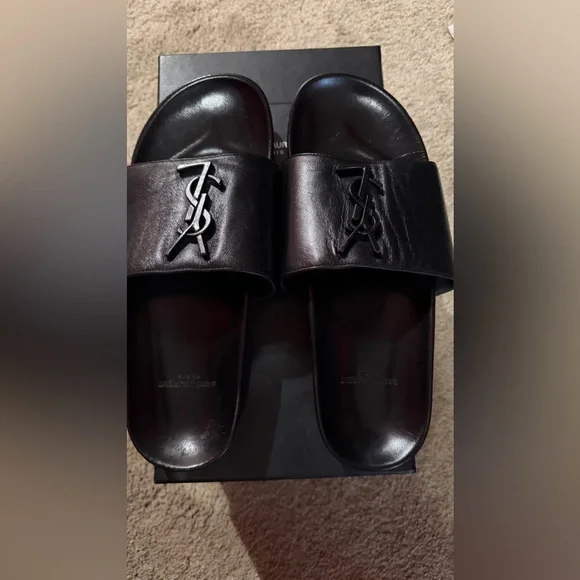 Saint Laurent Black Slide Sandals size 7.5 - Picture 2 of 5